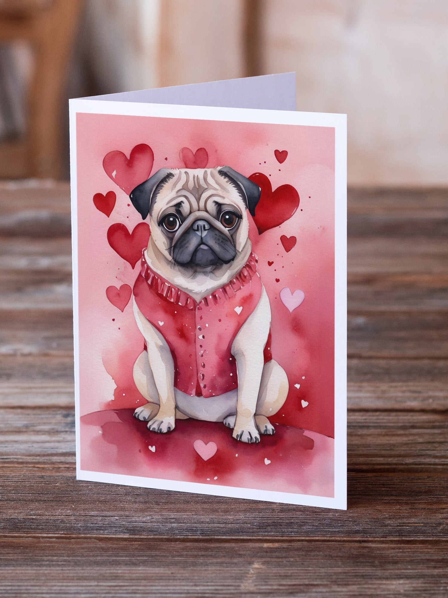 Pug My Valentine Greeting Cards Pack of 8 Blank Cards with Envelopes Whimsical A7 Size 5x7