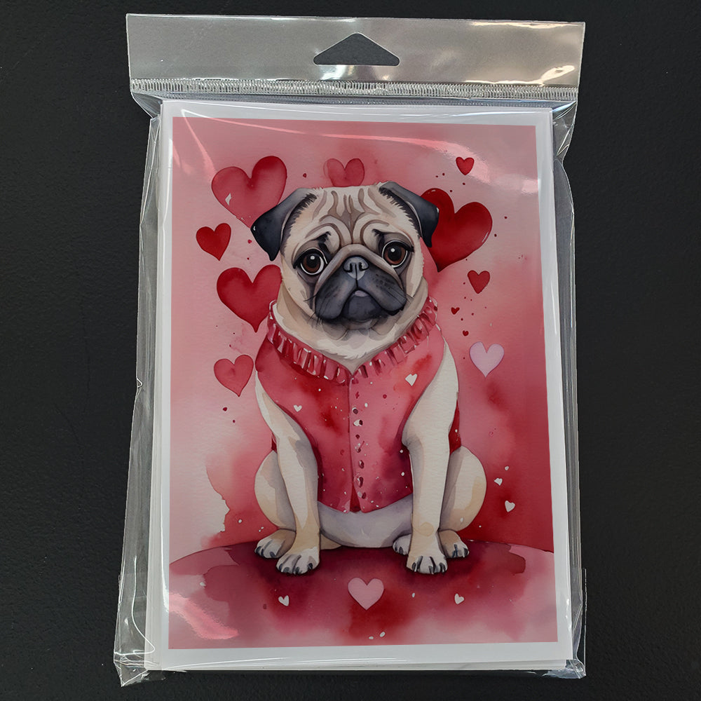 Pug My Valentine Greeting Cards Pack of 8 Blank Cards with Envelopes Whimsical A7 Size 5x7