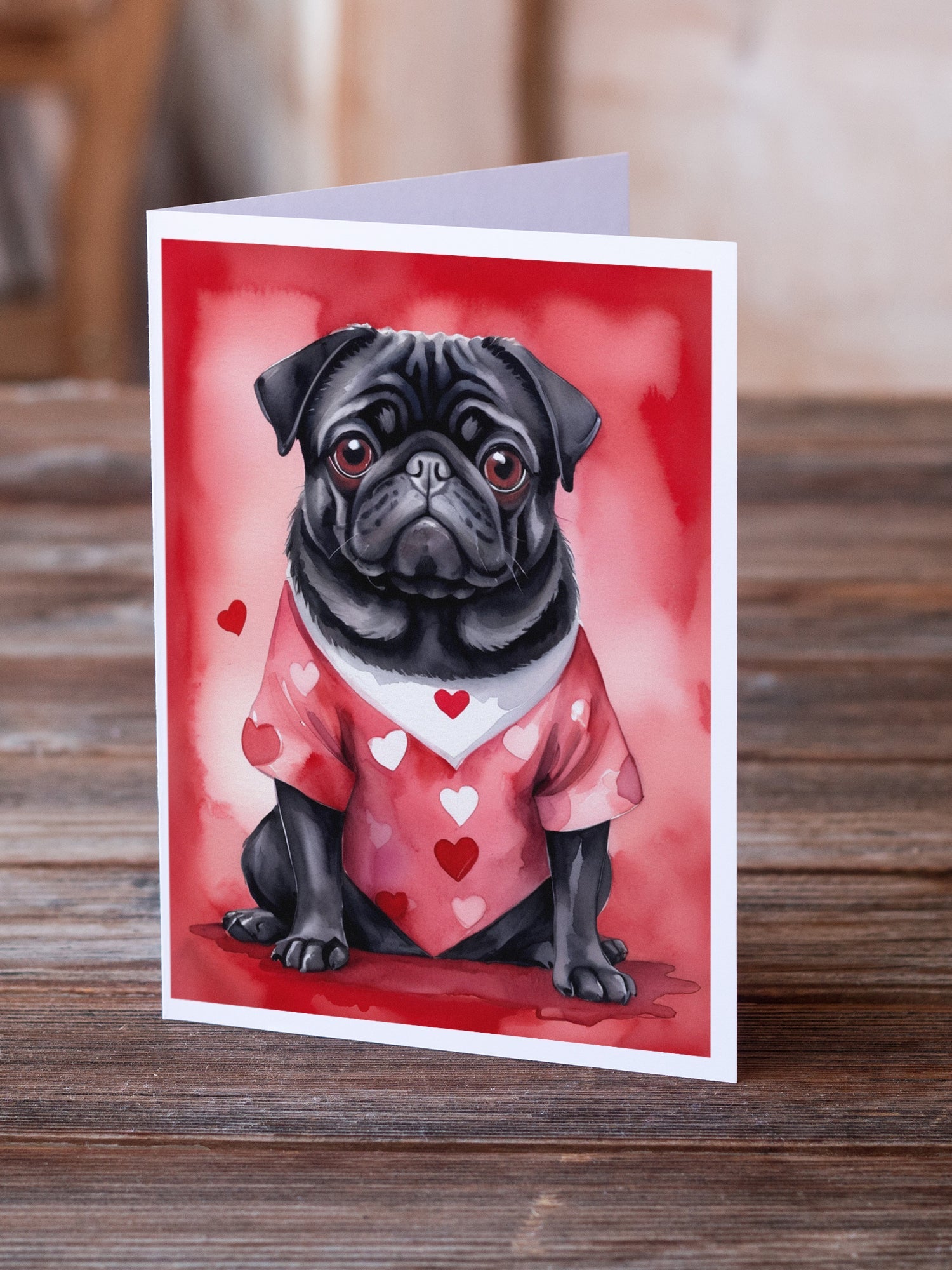 Pug My Valentine Greeting Cards Pack of 8 Blank Cards with Envelopes Whimsical A7 Size 5x7