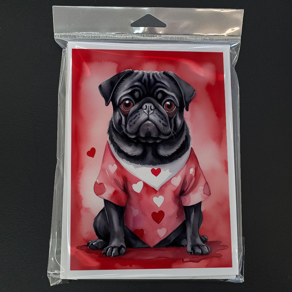 Pug My Valentine Greeting Cards Pack of 8 Blank Cards with Envelopes Whimsical A7 Size 5x7
