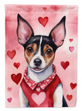 Rat Terrier My Valentine House Flag 28x40 Porch Sleeve Pole Decorative Outside Yard Banner Artwork Wall Hanging, Polyester