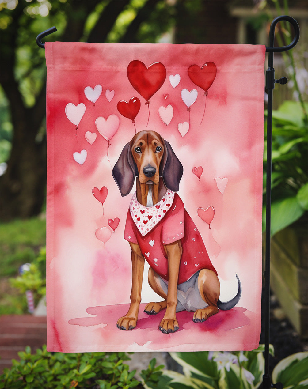Redbone Coonhound My Valentine Garden Flag Mailbox Decorative Yard Banner Outside Patio Artwork for Flower Beds, Garden Size, Multicolor