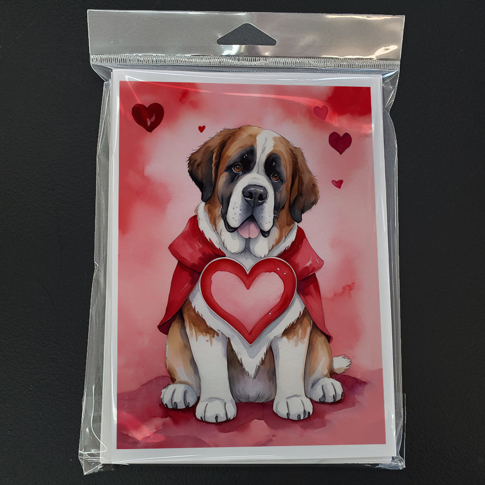 Saint Bernard My Valentine Greeting Cards Pack of 8 Blank Cards with Envelopes Whimsical A7 Size 5x7