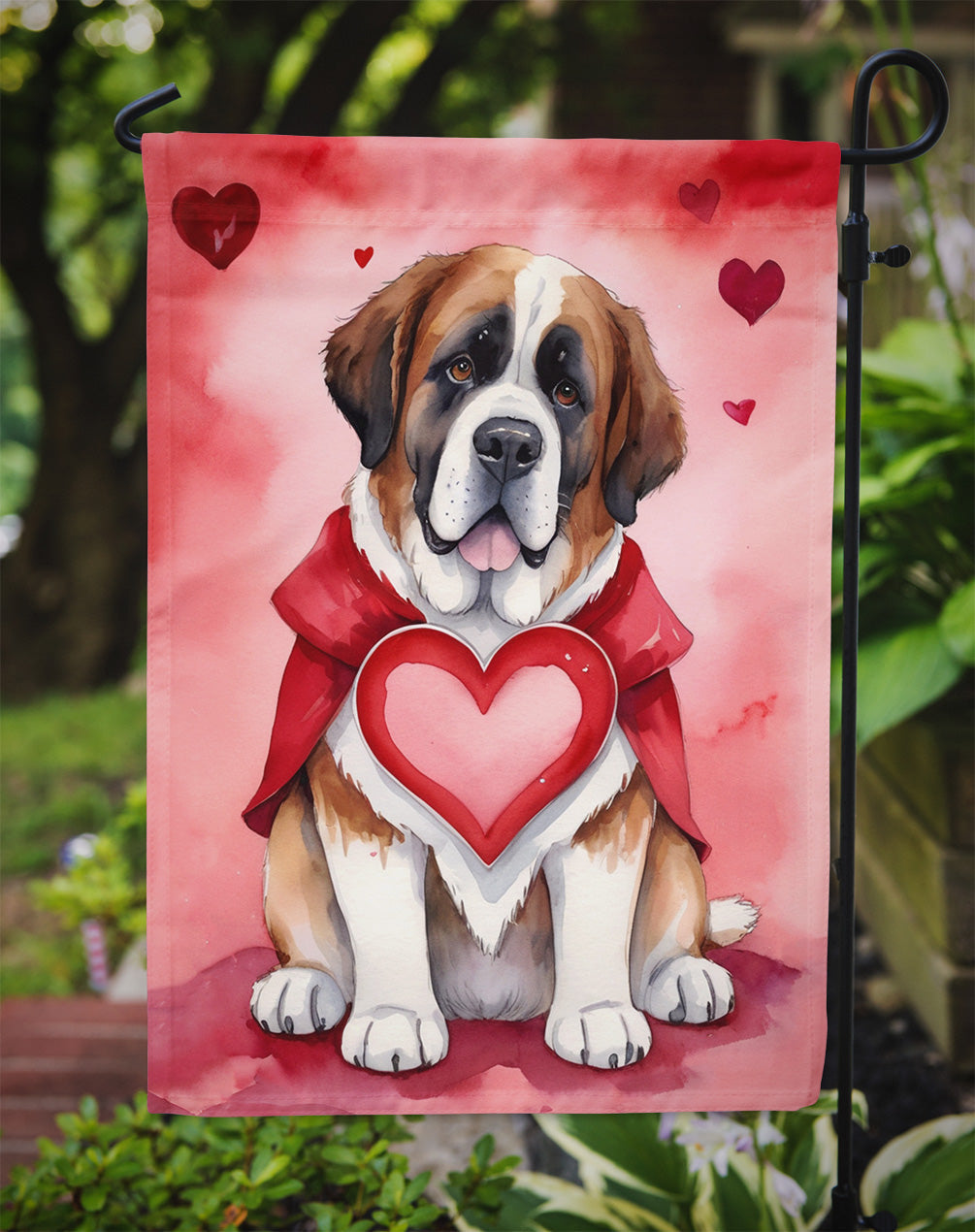 Saint Bernard My Valentine Garden Flag Mailbox Decorative Yard Banner Outside Patio Artwork for Flower Beds, Garden Size, Multicolor