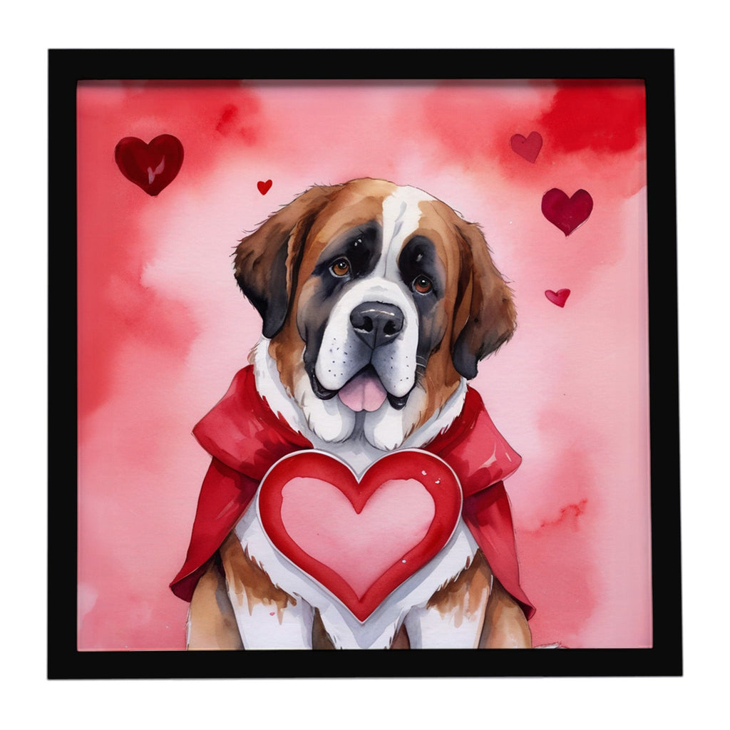 Saint Bernard My Valentine Framed Metal Print Bathroom, Kitchen, Office, Home Decor Wall Art Ready to Hang, Square, 8X8