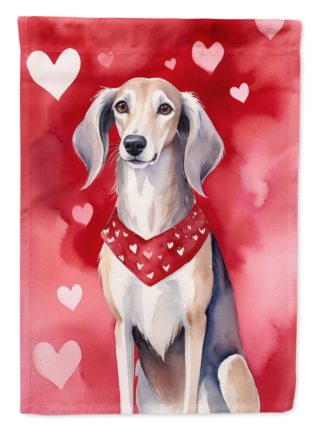 Saluki My Valentine House Flag 28x40 Porch Sleeve Pole Decorative Outside Yard Banner Artwork Wall Hanging, Polyester