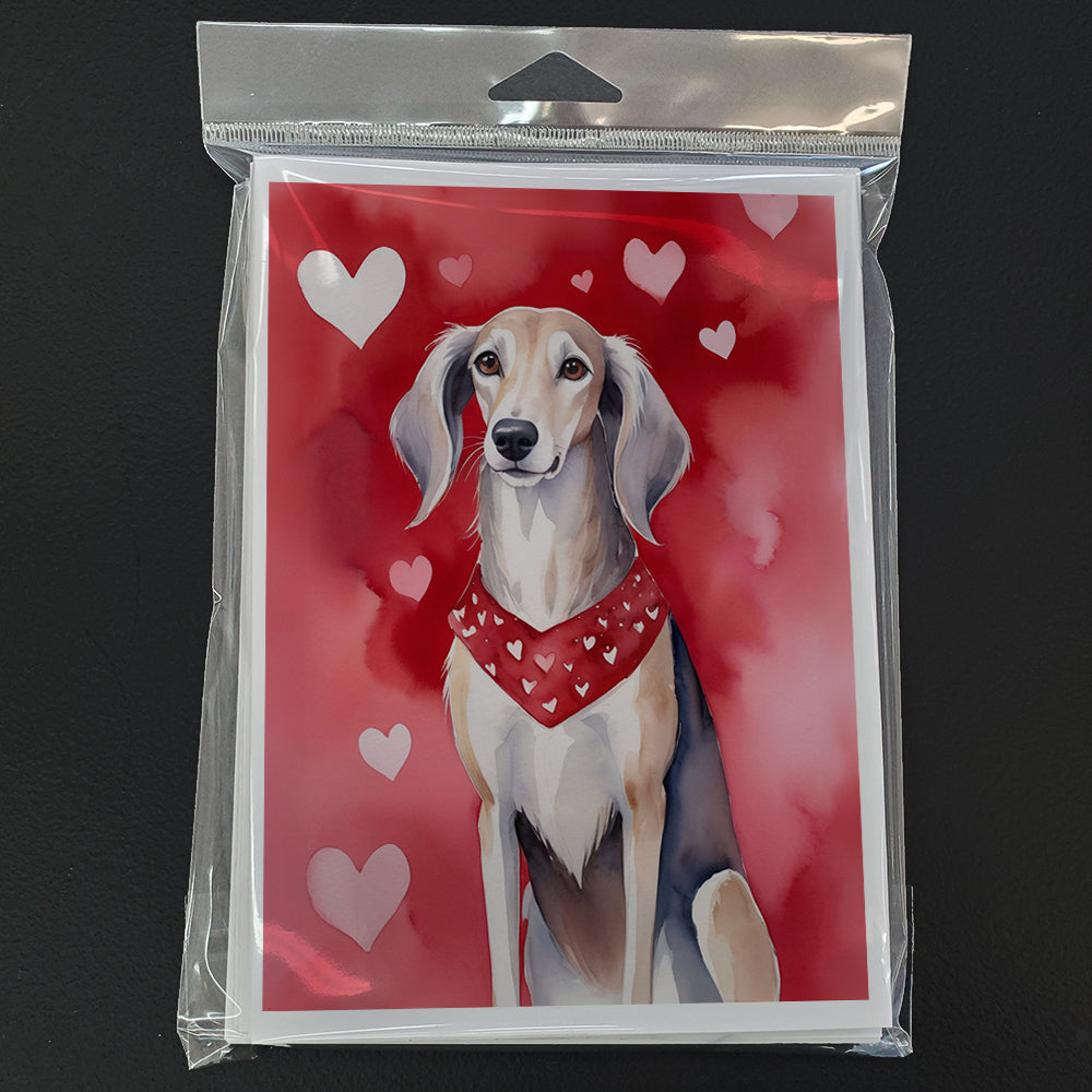 Saluki My Valentine Greeting Cards Pack of 8 Blank Cards with Envelopes Whimsical A7 Size 5x7