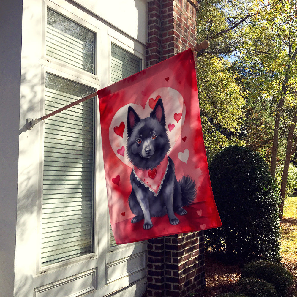 Schipperke My Valentine House Flag 28x40 Porch Sleeve Pole Decorative Outside Yard Banner Artwork Wall Hanging, Polyester