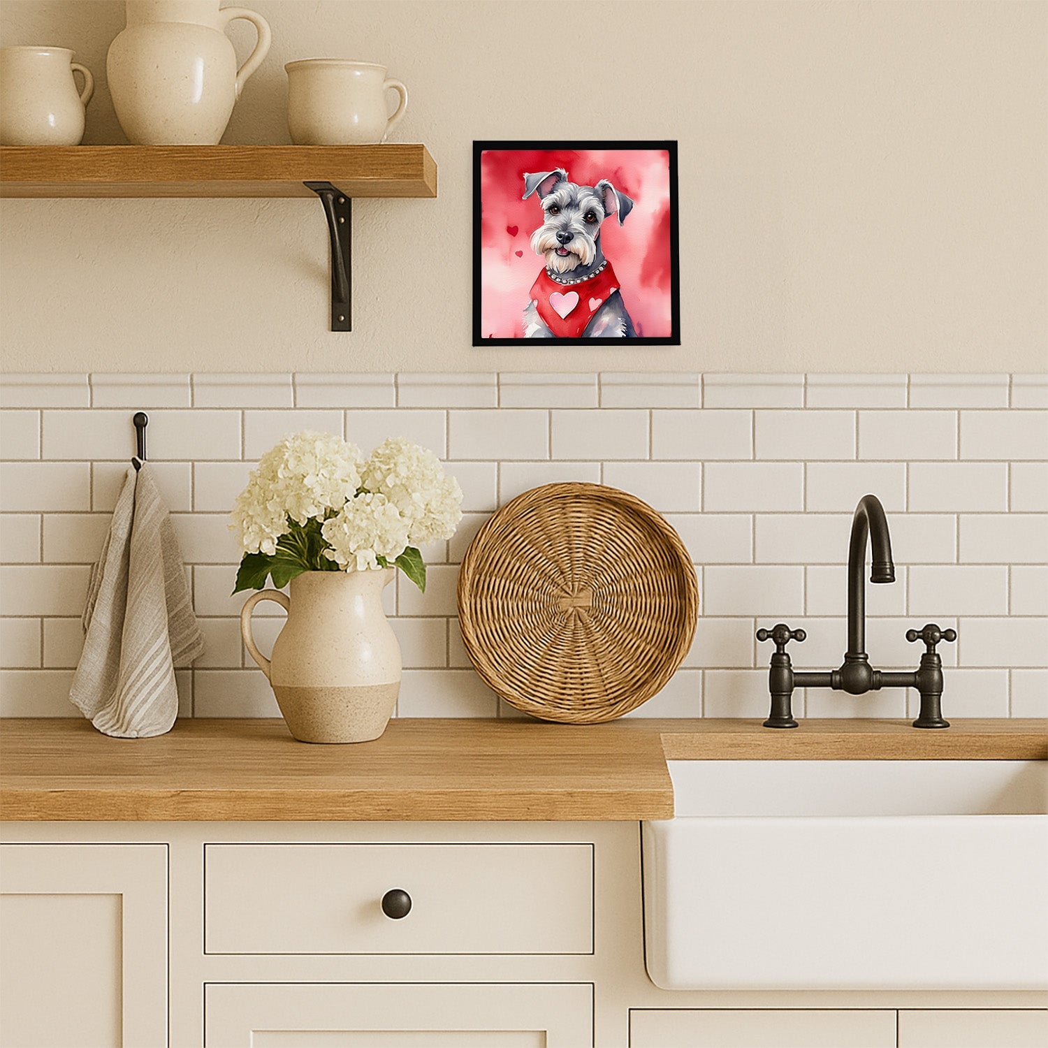 Schnauzer My Valentine Framed Metal Print Bathroom, Kitchen, Office, Home Decor Wall Art Ready to Hang, Square, 8X8