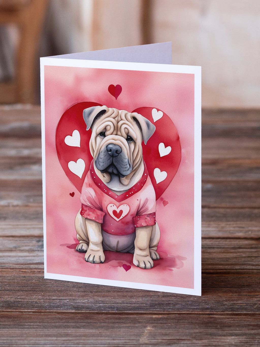 Shar Pei My Valentine Greeting Cards Pack of 8 Blank Cards with Envelopes Whimsical A7 Size 5x7