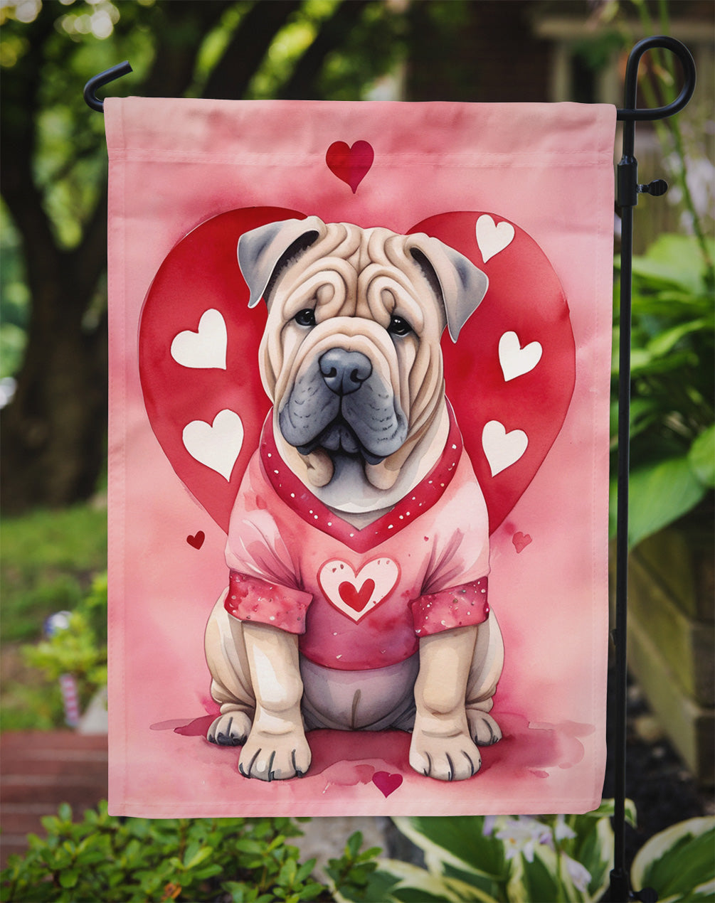 Shar Pei My Valentine Garden Flag Mailbox Decorative Yard Banner Outside Patio Artwork for Flower Beds, Garden Size, Multicolor