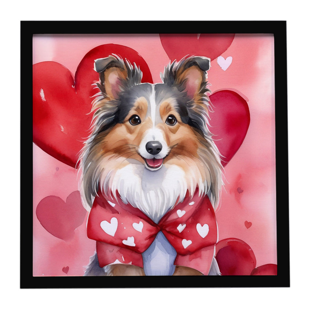 Sheltie My Valentine Framed Metal Print Bathroom, Kitchen, Office, Home Decor Wall Art Ready to Hang, Square, 8X8