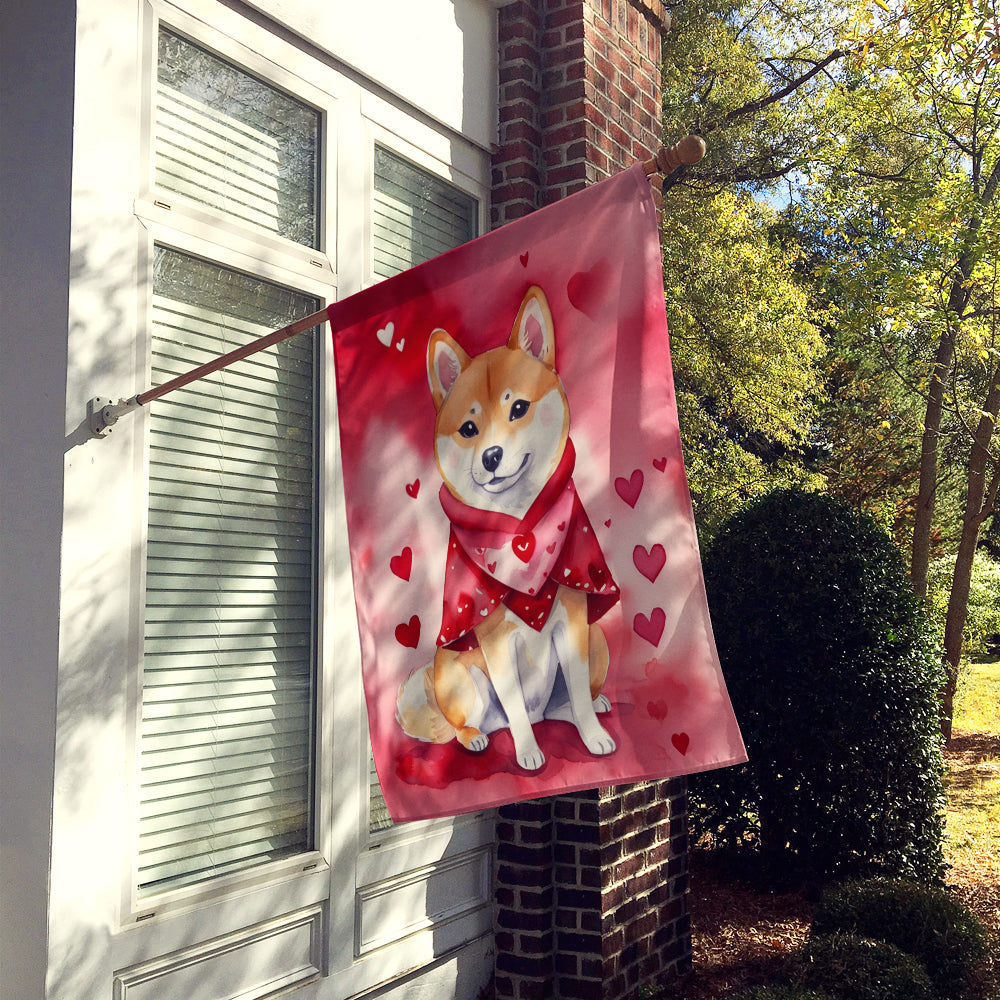 Shiba Inu My Valentine House Flag 28x40 Porch Sleeve Pole Decorative Outside Yard Banner Artwork Wall Hanging, Polyester