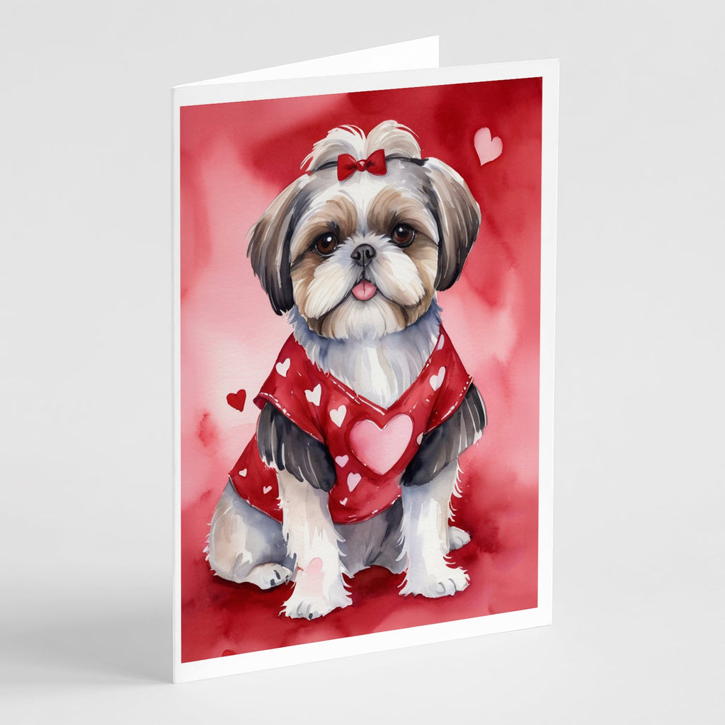 Shih Tzu My Valentine Greeting Cards Pack of 8 Blank Cards with Envelopes Whimsical A7 Size 5x7