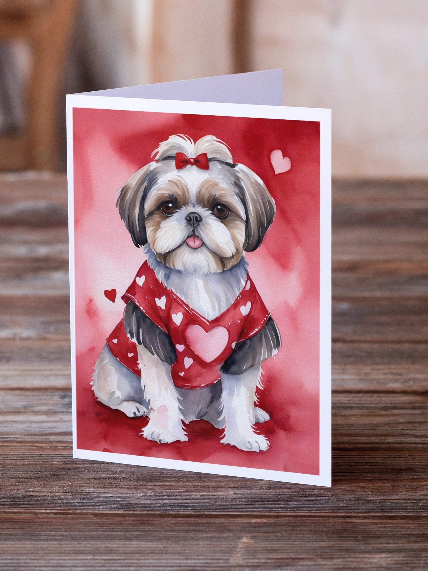 Shih Tzu My Valentine Greeting Cards Pack of 8 Blank Cards with Envelopes Whimsical A7 Size 5x7