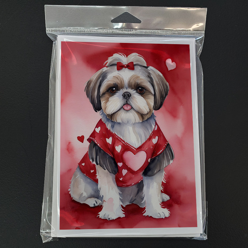 Shih Tzu My Valentine Greeting Cards Pack of 8 Blank Cards with Envelopes Whimsical A7 Size 5x7