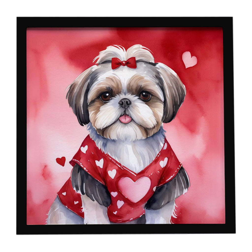 Shih Tzu My Valentine Framed Metal Print Bathroom, Kitchen, Office, Home Decor Wall Art Ready to Hang, Square, 8X8