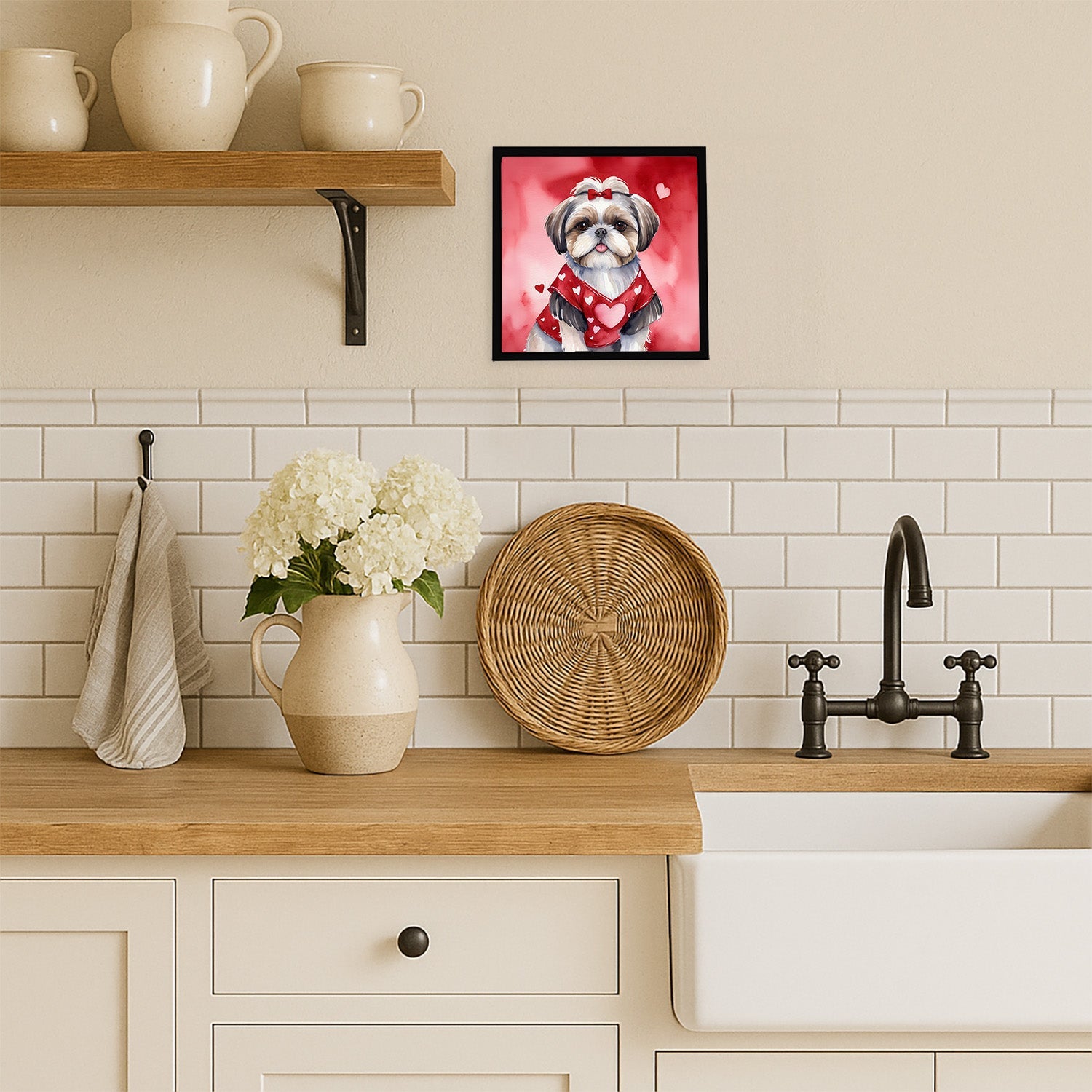 Shih Tzu My Valentine Framed Metal Print Bathroom, Kitchen, Office, Home Decor Wall Art Ready to Hang, Square, 8X8
