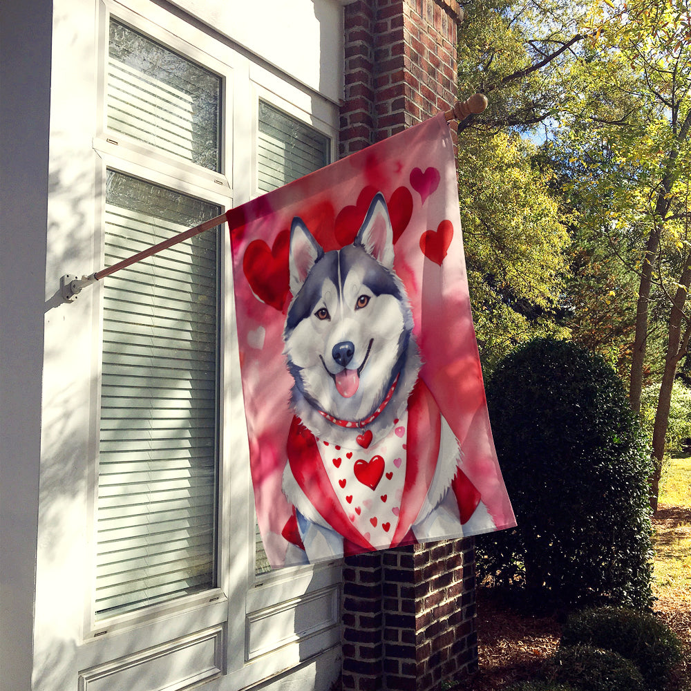 Siberian Husky My Valentine House Flag 28x40 Porch Sleeve Pole Decorative Outside Yard Banner Artwork Wall Hanging, Polyester