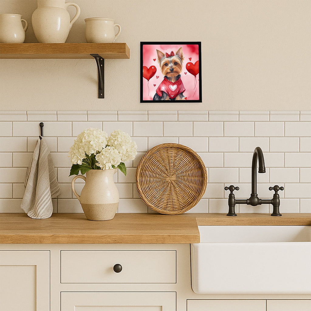 Silky Terrier My Valentine Framed Metal Print Bathroom, Kitchen, Office, Home Decor Wall Art Ready to Hang, Square, 8X8