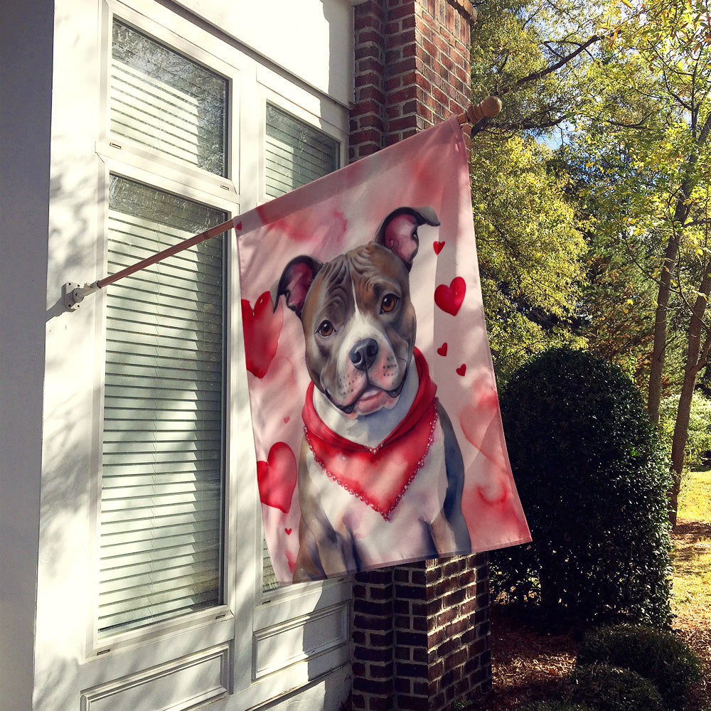 Staffordshire Bull Terrier My Valentine House Flag 28x40 Porch Sleeve Pole Decorative Outside Yard Banner Artwork Wall Hanging, Polyester