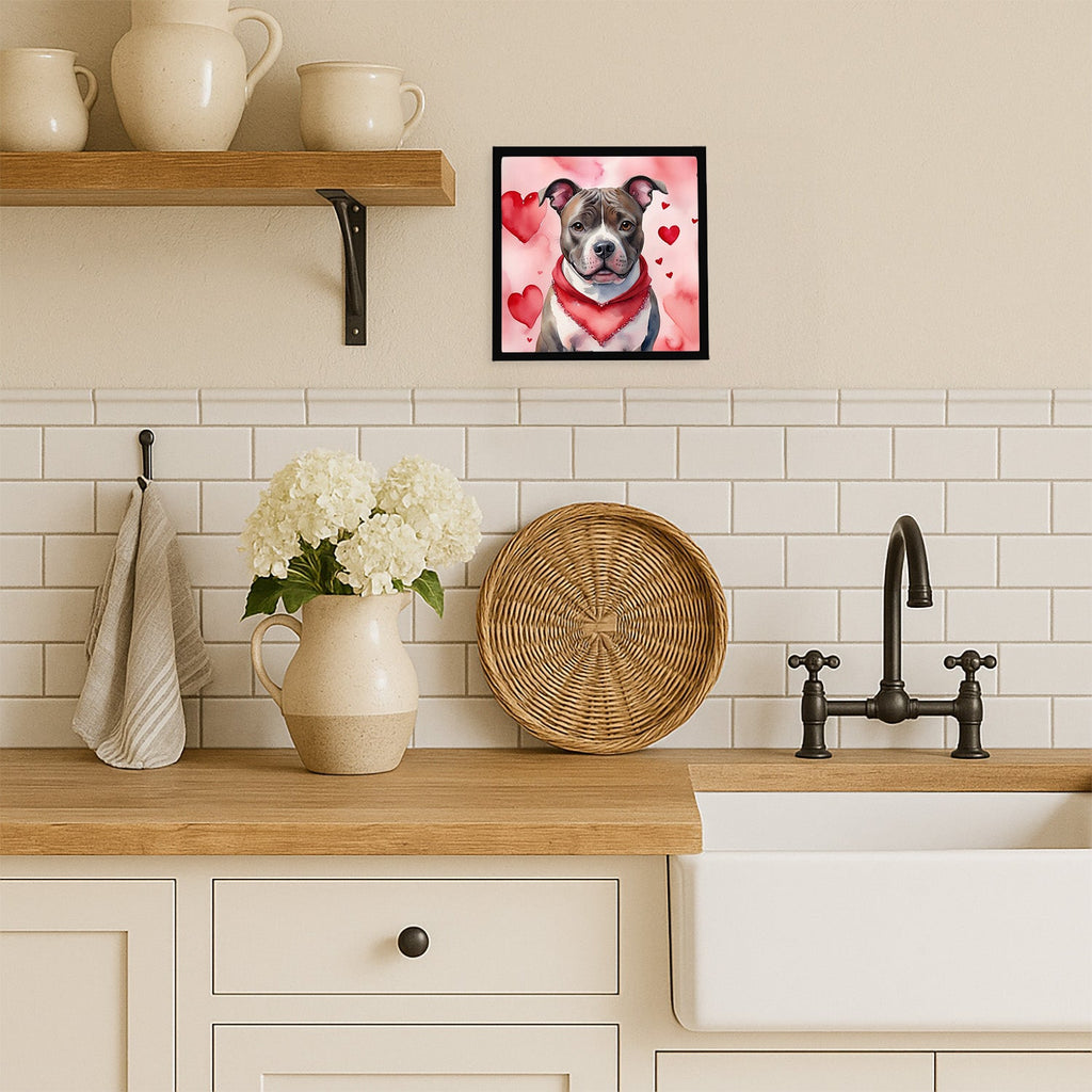 Staffordshire Bull Terrier My Valentine Framed Metal Print Bathroom, Kitchen, Office, Home Decor Wall Art Ready to Hang, Square, 8X8