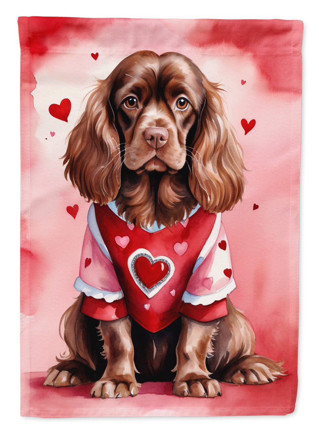 Sussex Spaniel My Valentine House Flag 28x40 Porch Sleeve Pole Decorative Outside Yard Banner Artwork Wall Hanging, Polyester