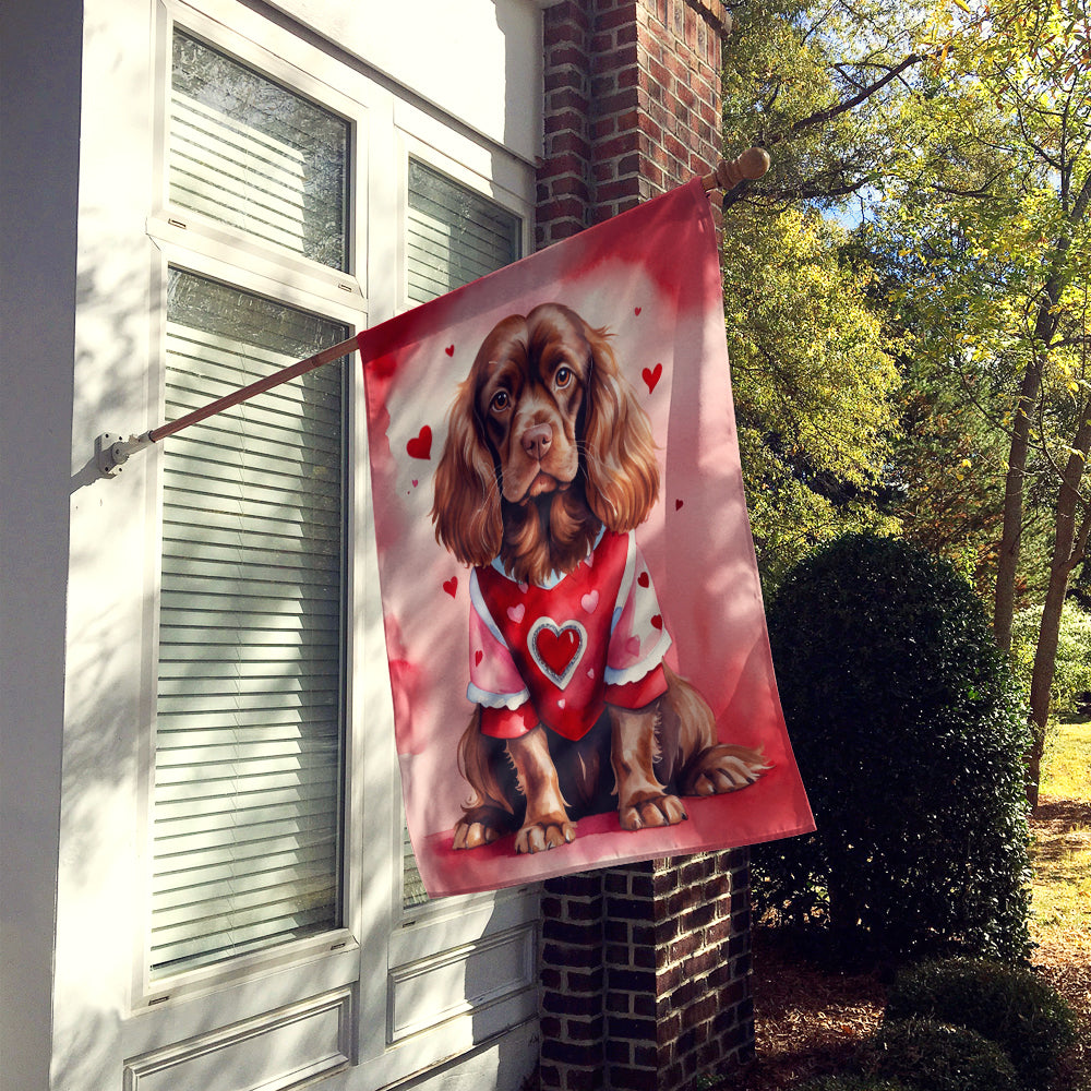 Sussex Spaniel My Valentine House Flag 28x40 Porch Sleeve Pole Decorative Outside Yard Banner Artwork Wall Hanging, Polyester