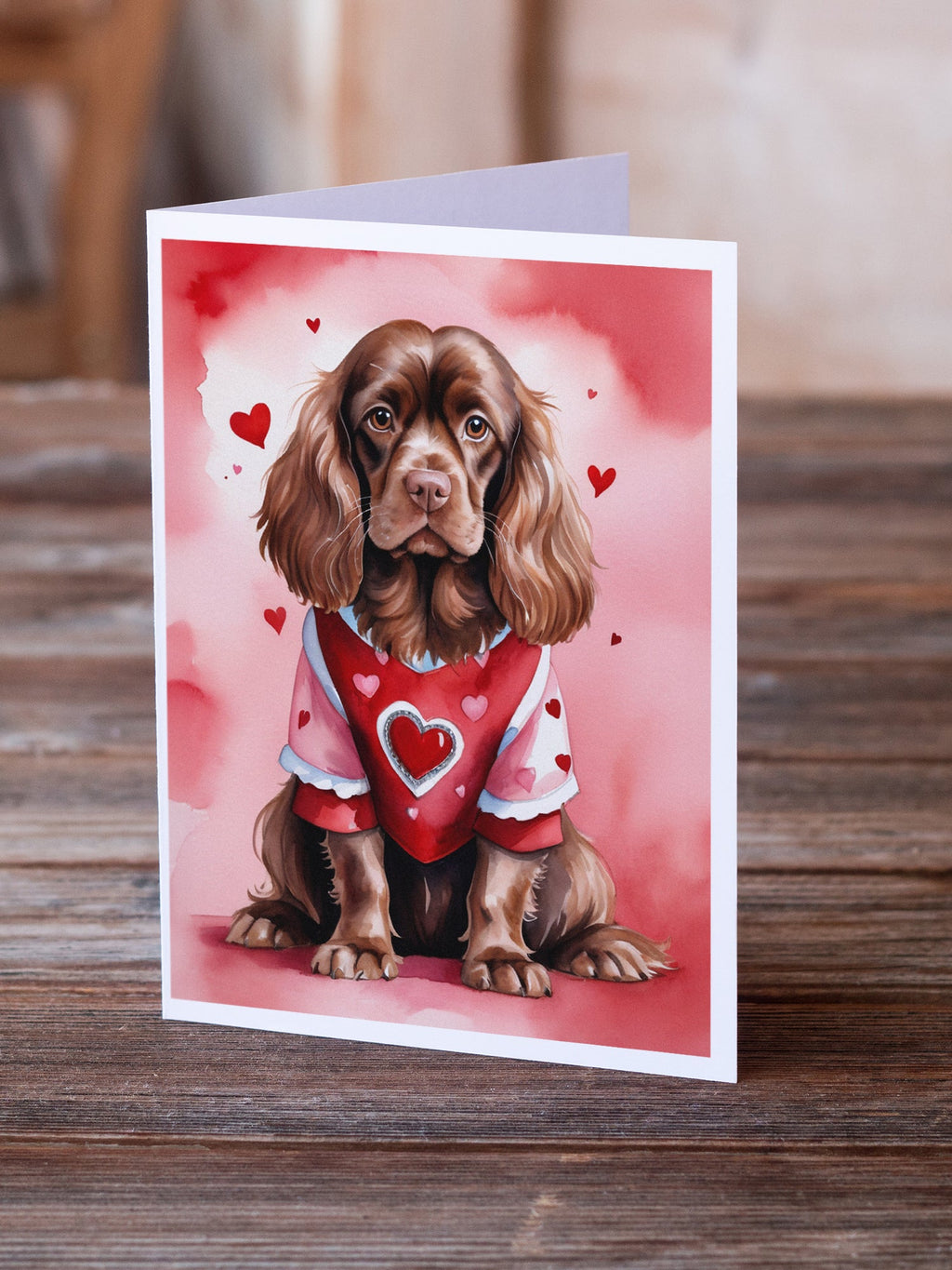 Sussex Spaniel My Valentine Greeting Cards Pack of 8 Blank Cards with Envelopes Whimsical A7 Size 5x7