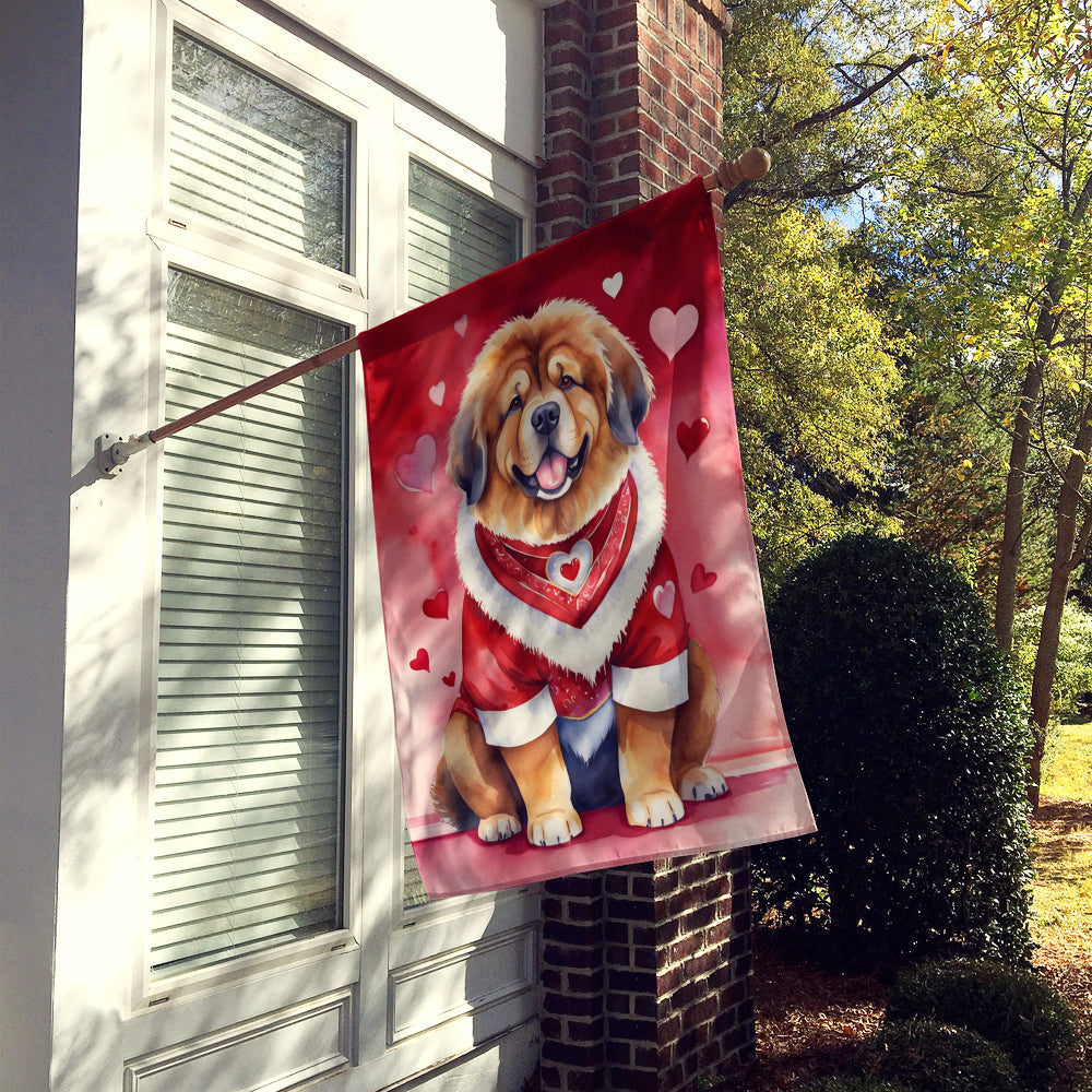 Tibetan Mastiff My Valentine House Flag 28x40 Porch Sleeve Pole Decorative Outside Yard Banner Artwork Wall Hanging, Polyester