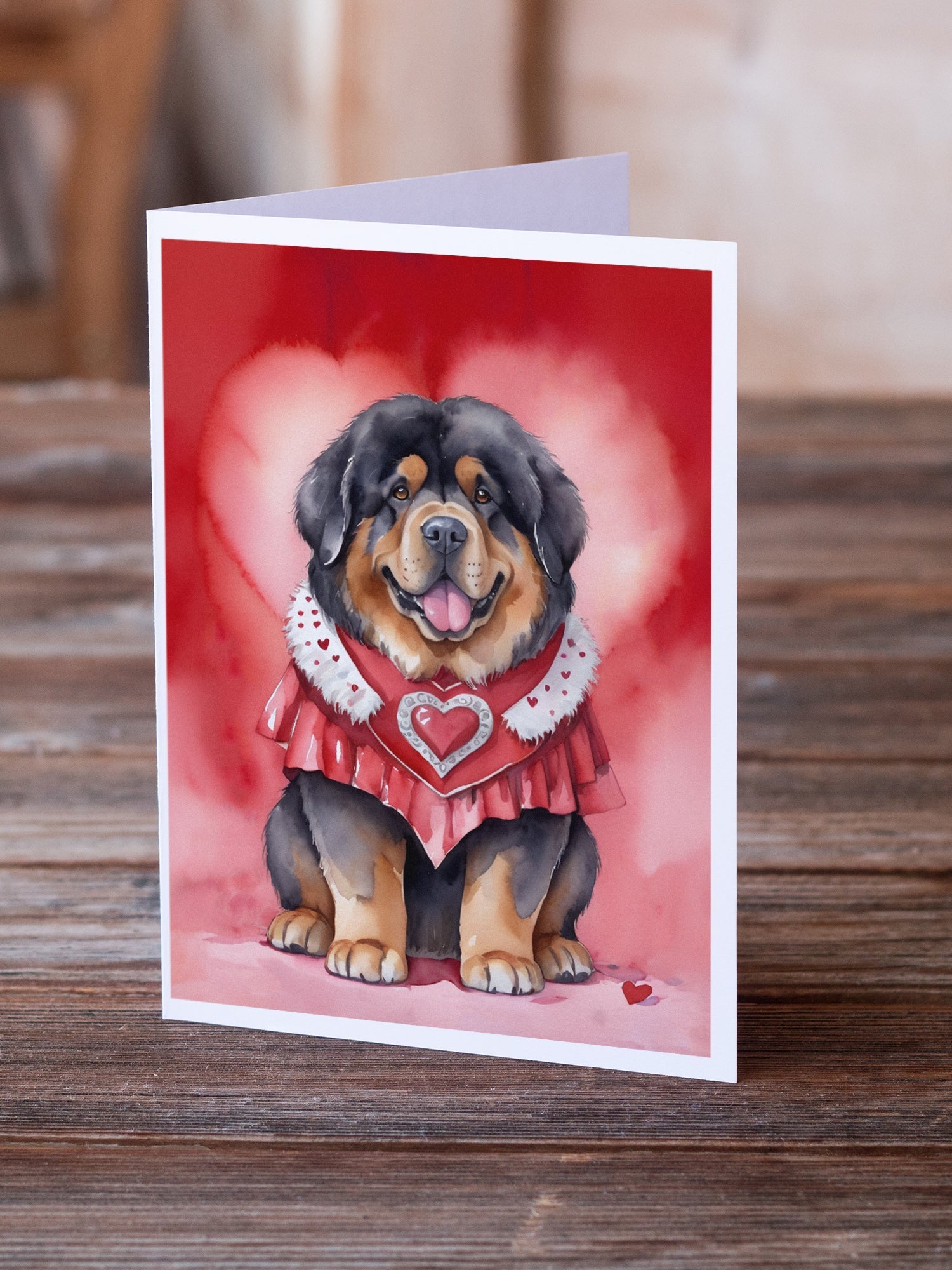 Tibetan Mastiff My Valentine Greeting Cards Pack of 8 Blank Cards with Envelopes Whimsical A7 Size 5x7