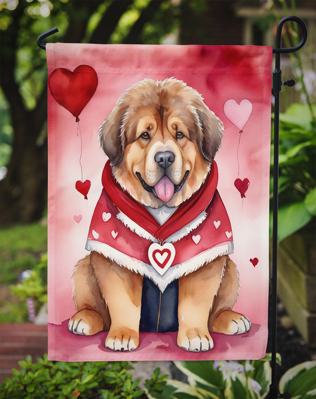 Tibetan Mastiff My Valentine Garden Flag Mailbox Decorative Yard Banner Outside Patio Artwork for Flower Beds, Garden Size, Multicolor