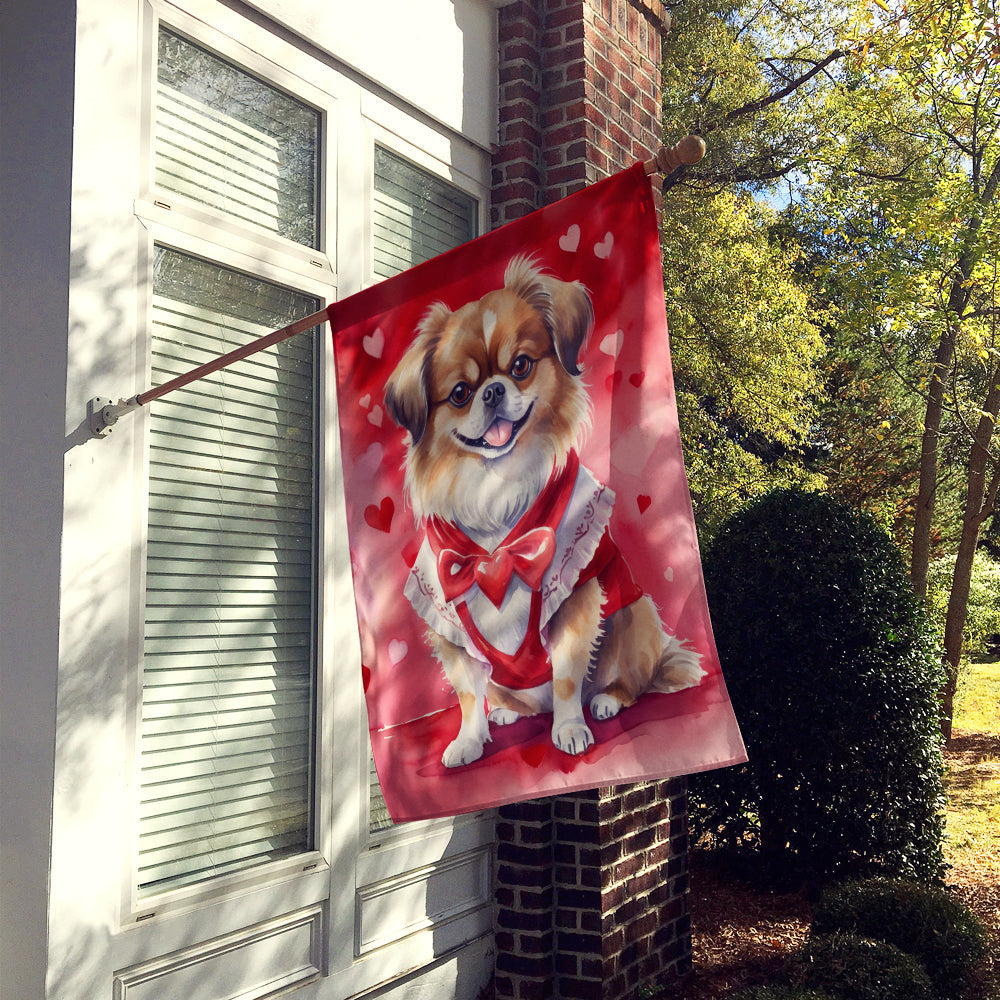 Tibetan Spaniel My Valentine House Flag 28x40 Porch Sleeve Pole Decorative Outside Yard Banner Artwork Wall Hanging, Polyester