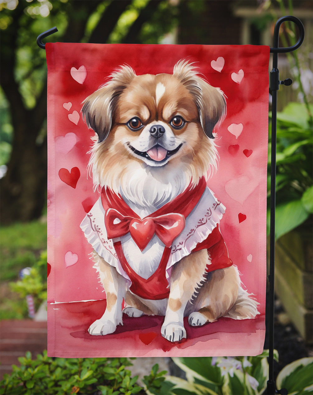 Tibetan Spaniel My Valentine Garden Flag Mailbox Decorative Yard Banner Outside Patio Artwork for Flower Beds, Garden Size, Multicolor