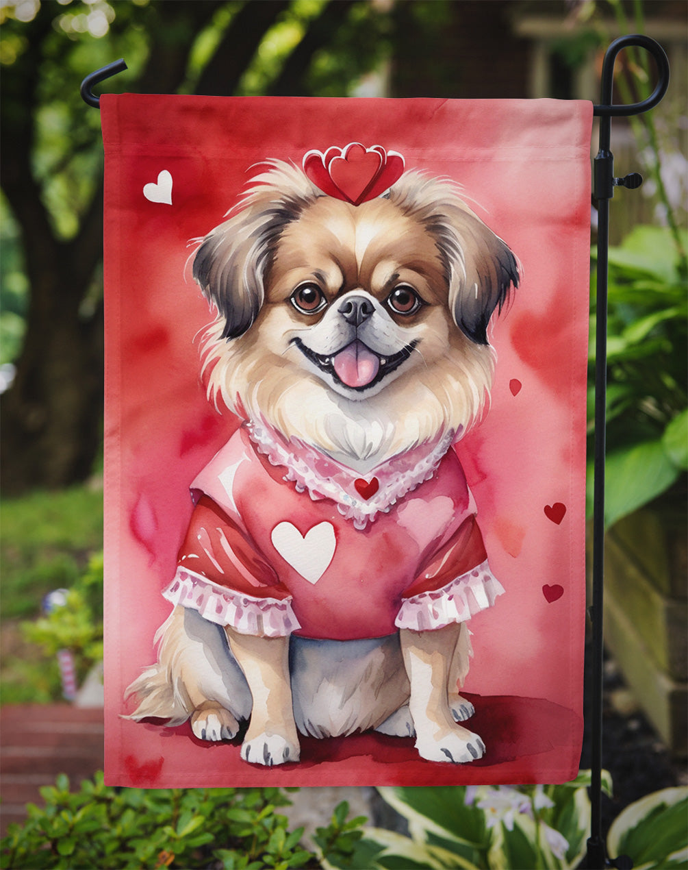 Tibetan Spaniel My Valentine Garden Flag Mailbox Decorative Yard Banner Outside Patio Artwork for Flower Beds, Garden Size, Multicolor