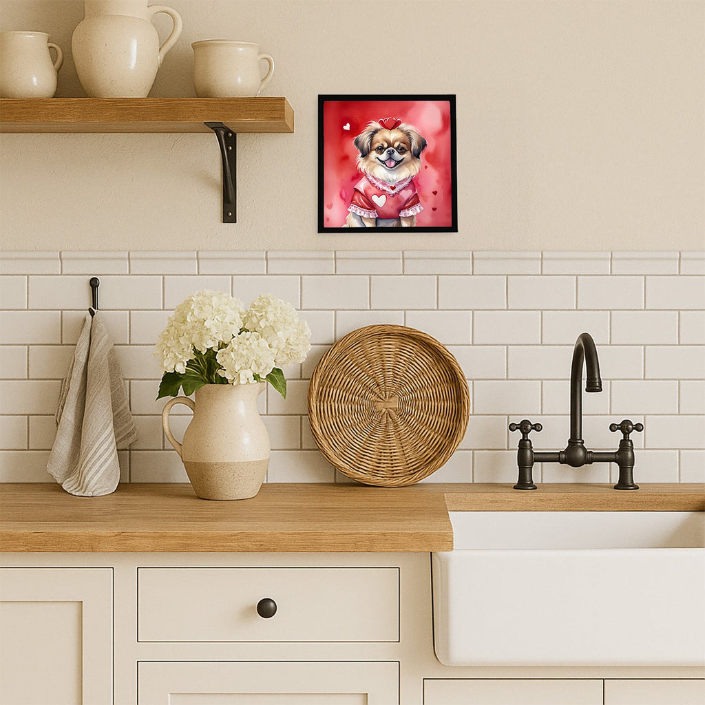 Tibetan Spaniel My Valentine Framed Metal Print Bathroom, Kitchen, Office, Home Decor Wall Art Ready to Hang, Square, 8X8