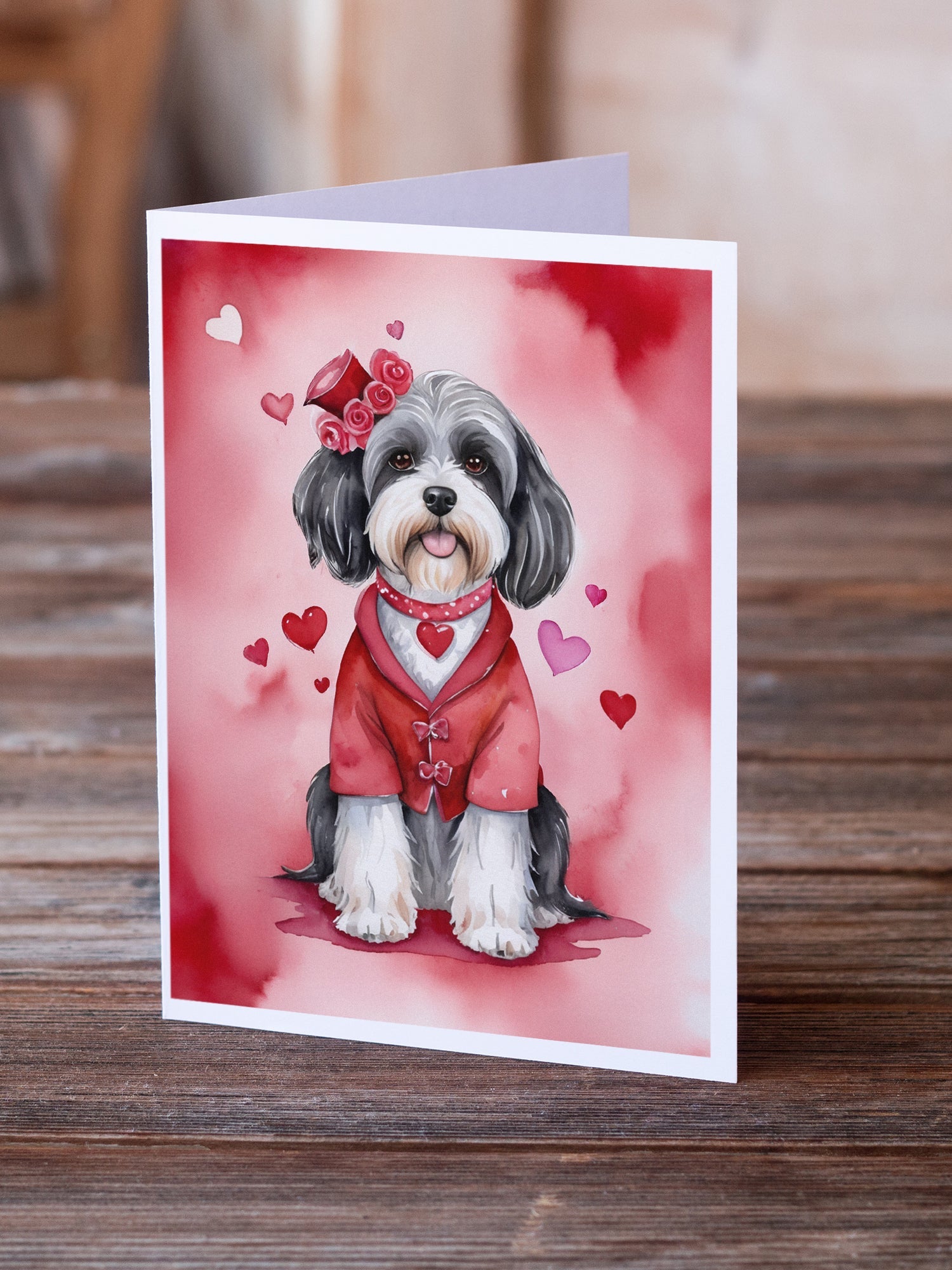 Tibetan Terrier My Valentine Greeting Cards Pack of 8 Blank Cards with Envelopes Whimsical A7 Size 5x7