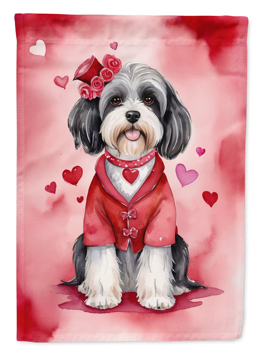 Tibetan Terrier My Valentine Garden Flag Mailbox Decorative Yard Banner Outside Patio Artwork for Flower Beds, Garden Size, Multicolor