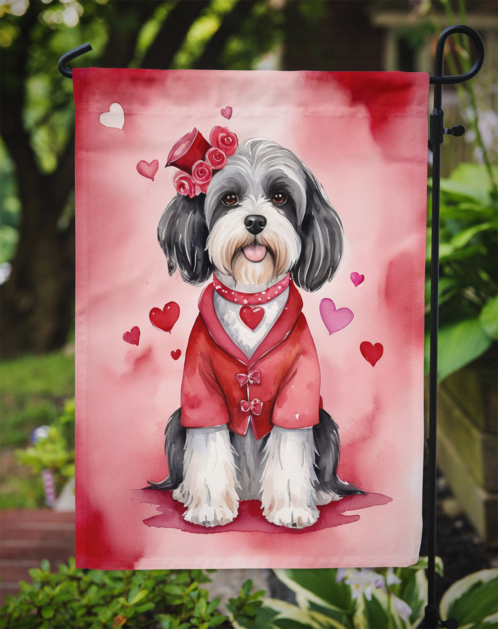 Tibetan Terrier My Valentine Garden Flag Mailbox Decorative Yard Banner Outside Patio Artwork for Flower Beds, Garden Size, Multicolor