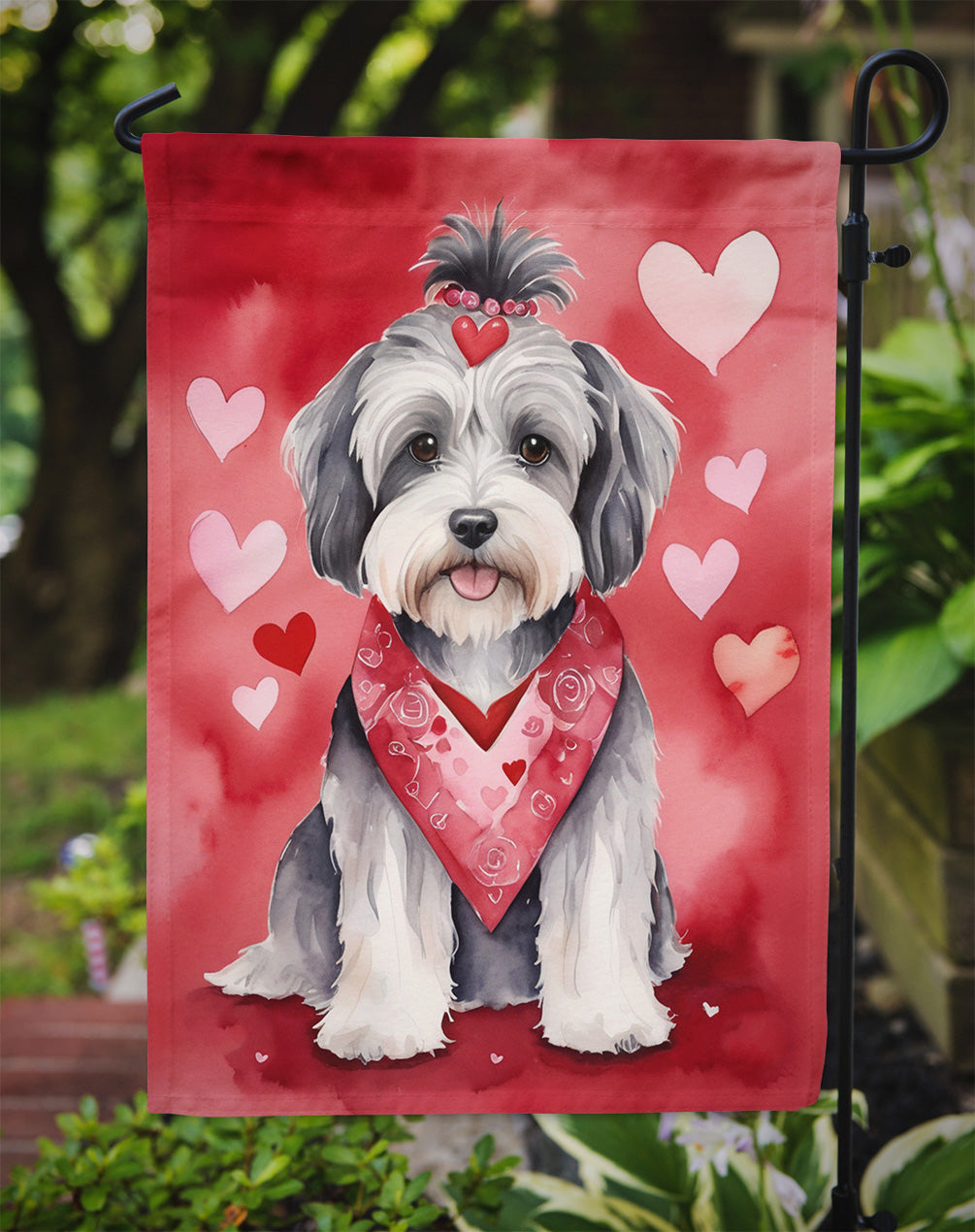 Tibetan Terrier My Valentine Garden Flag Mailbox Decorative Yard Banner Outside Patio Artwork for Flower Beds, Garden Size, Multicolor