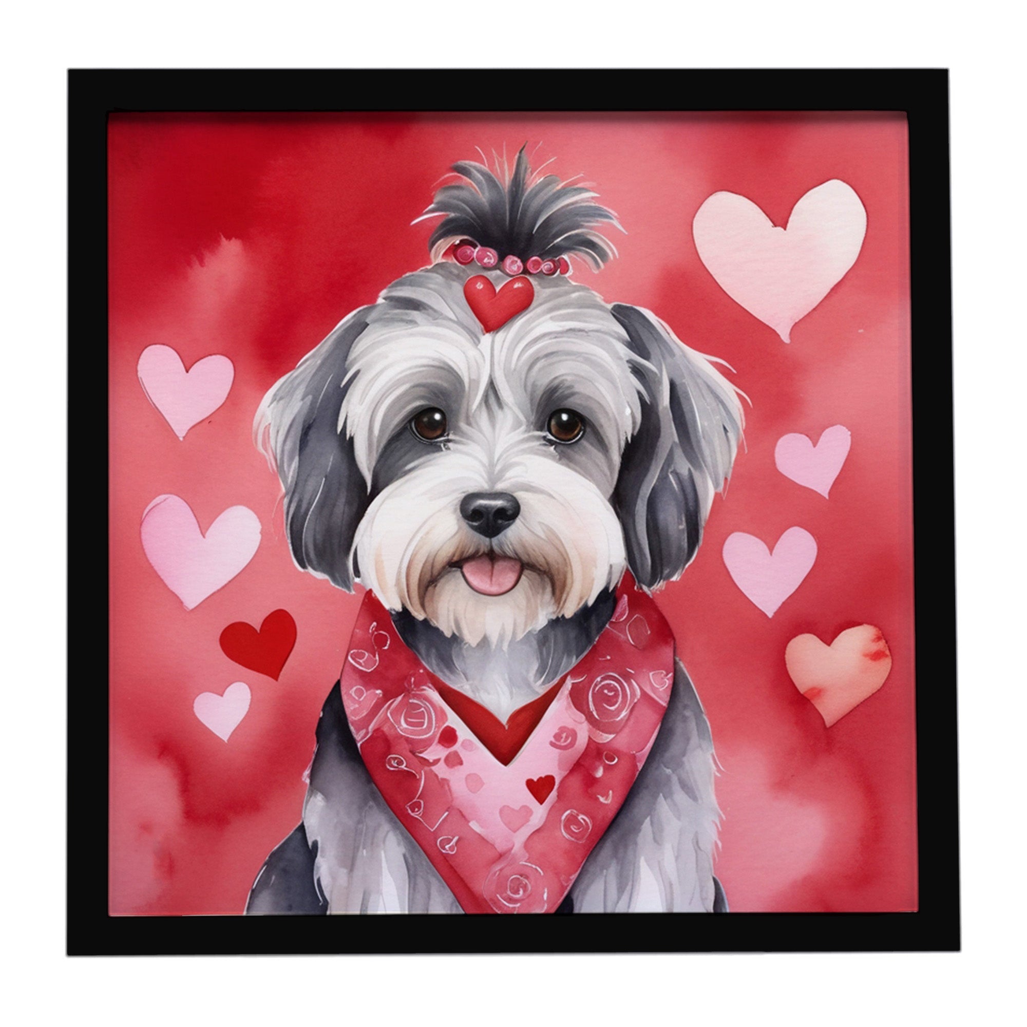 Tibetan Terrier My Valentine Framed Metal Print Bathroom, Kitchen, Office, Home Decor Wall Art Ready to Hang, Square, 8X8
