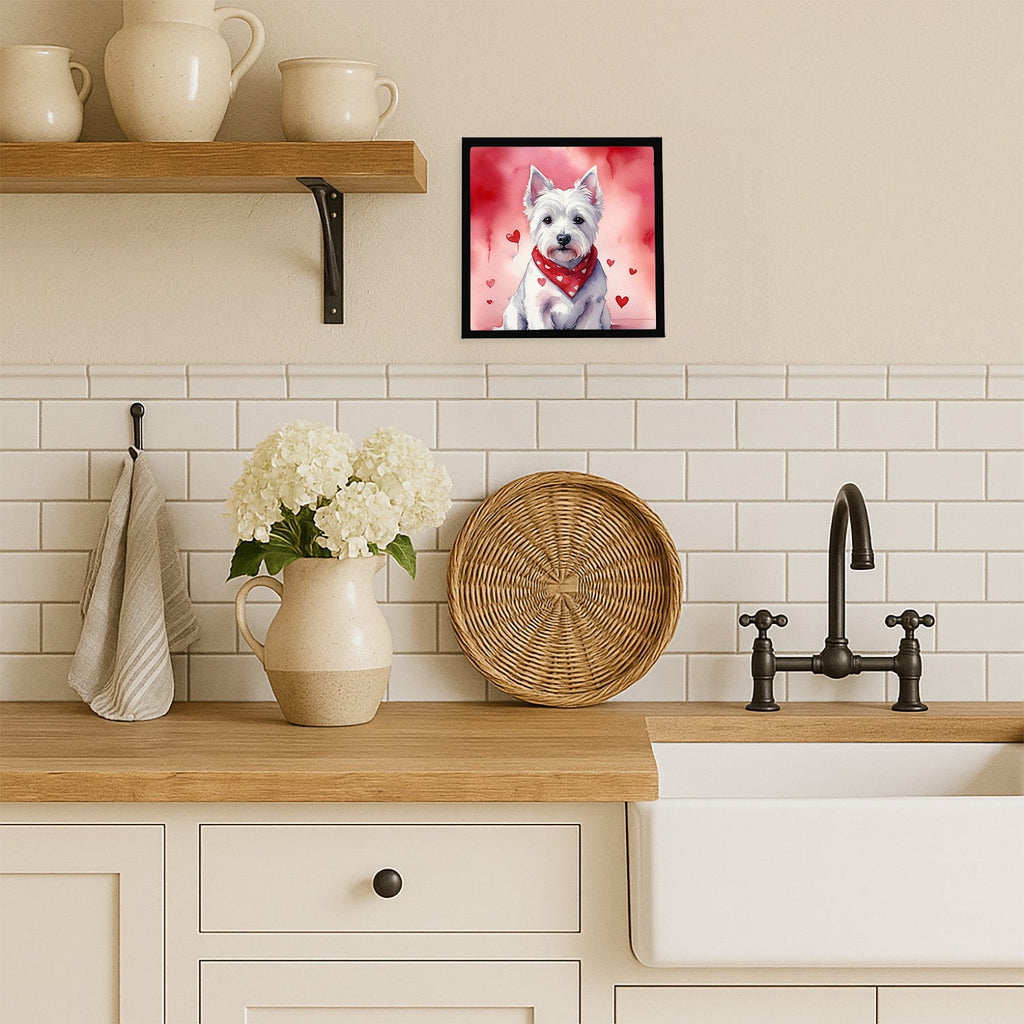 Westie My Valentine Framed Metal Print Bathroom, Kitchen, Office, Home Decor Wall Art Ready to Hang, Square, 8X8