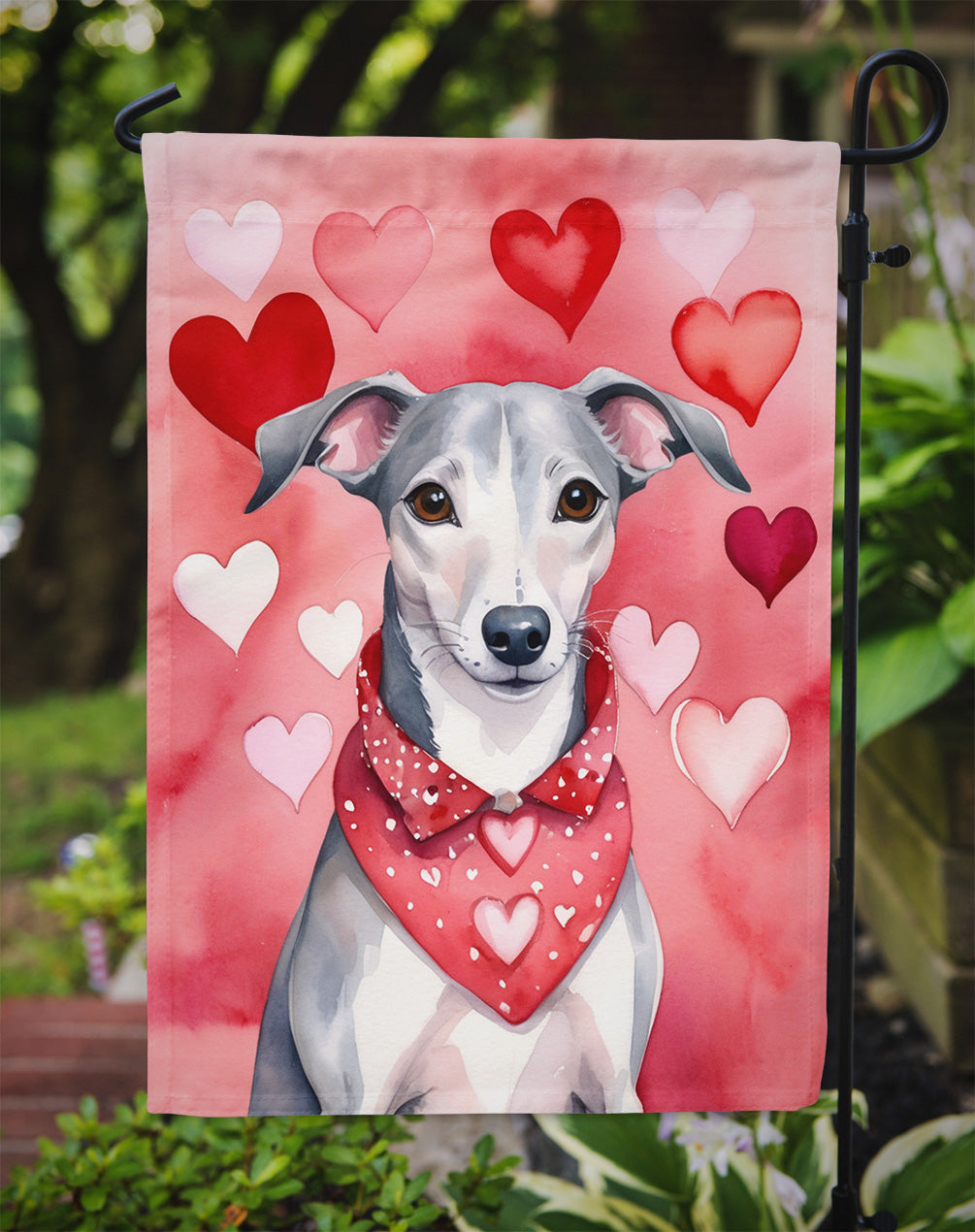 Whippet My Valentine Garden Flag Mailbox Decorative Yard Banner Outside Patio Artwork for Flower Beds, Garden Size, Multicolor