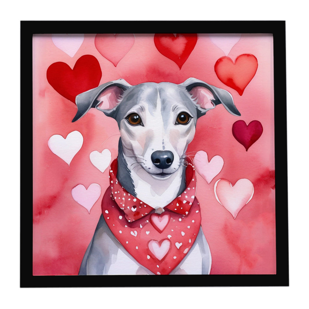 Whippet My Valentine Framed Metal Print Bathroom, Kitchen, Office, Home Decor Wall Art Ready to Hang, Square, 8X8