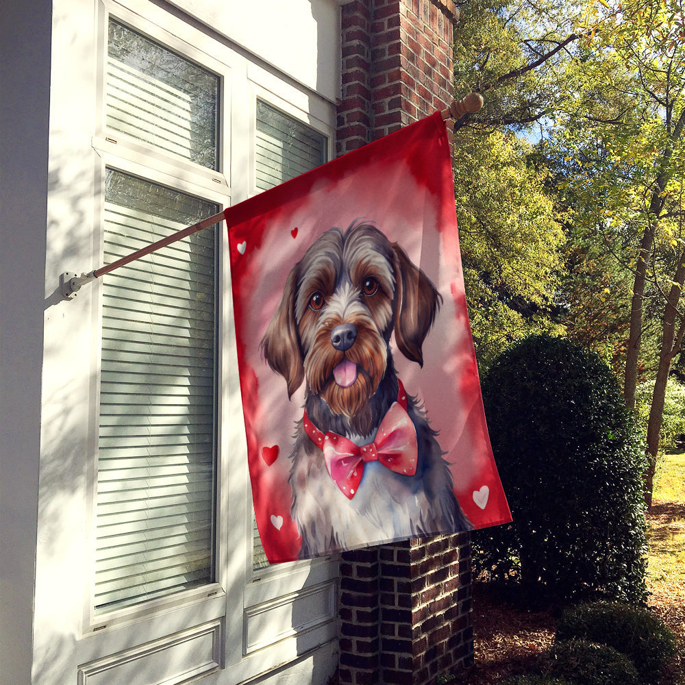Wirehaired Pointing Griffon My Valentine House Flag 28x40 Porch Sleeve Pole Decorative Outside Yard Banner Artwork Wall Hanging, Polyester