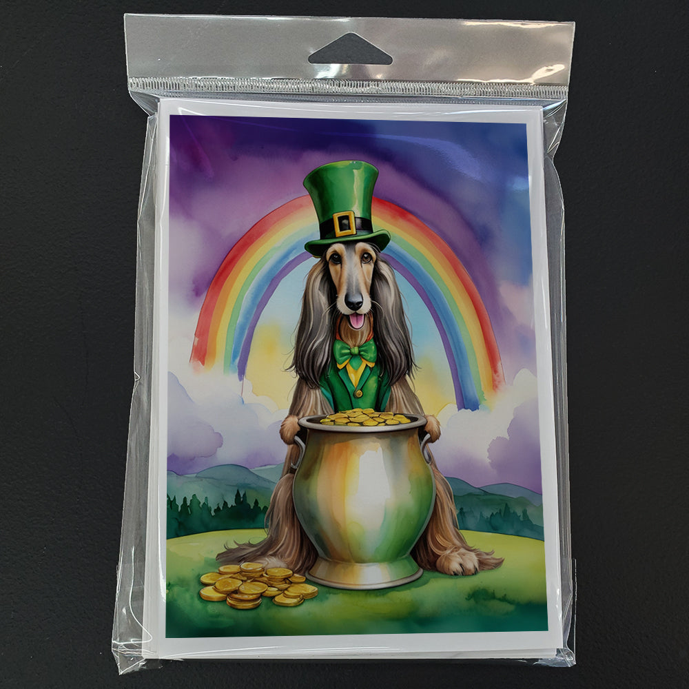 Afghan Hound St Patrick's Day Greeting Cards Pack of 8 Blank Cards with Envelopes Whimsical A7 Size 5x7