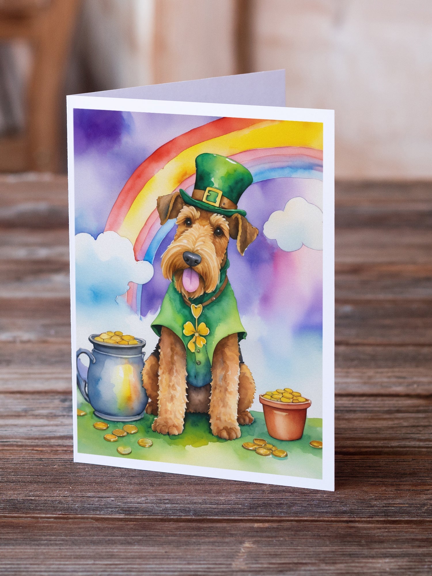 Airedale Terrier St Patrick's Day Greeting Cards Pack of 8 Blank Cards with Envelopes Whimsical A7 Size 5x7