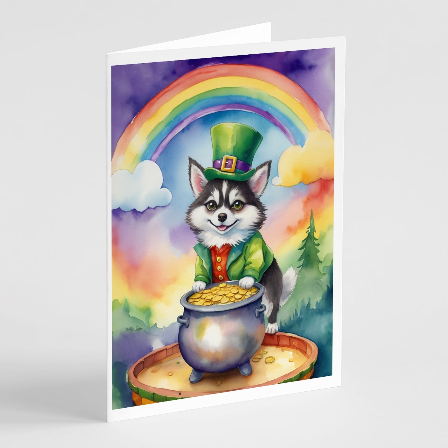 Alaskan Klee Kai St Patrick's Day Greeting Cards Pack of 8 Blank Cards with Envelopes Whimsical A7 Size 5x7