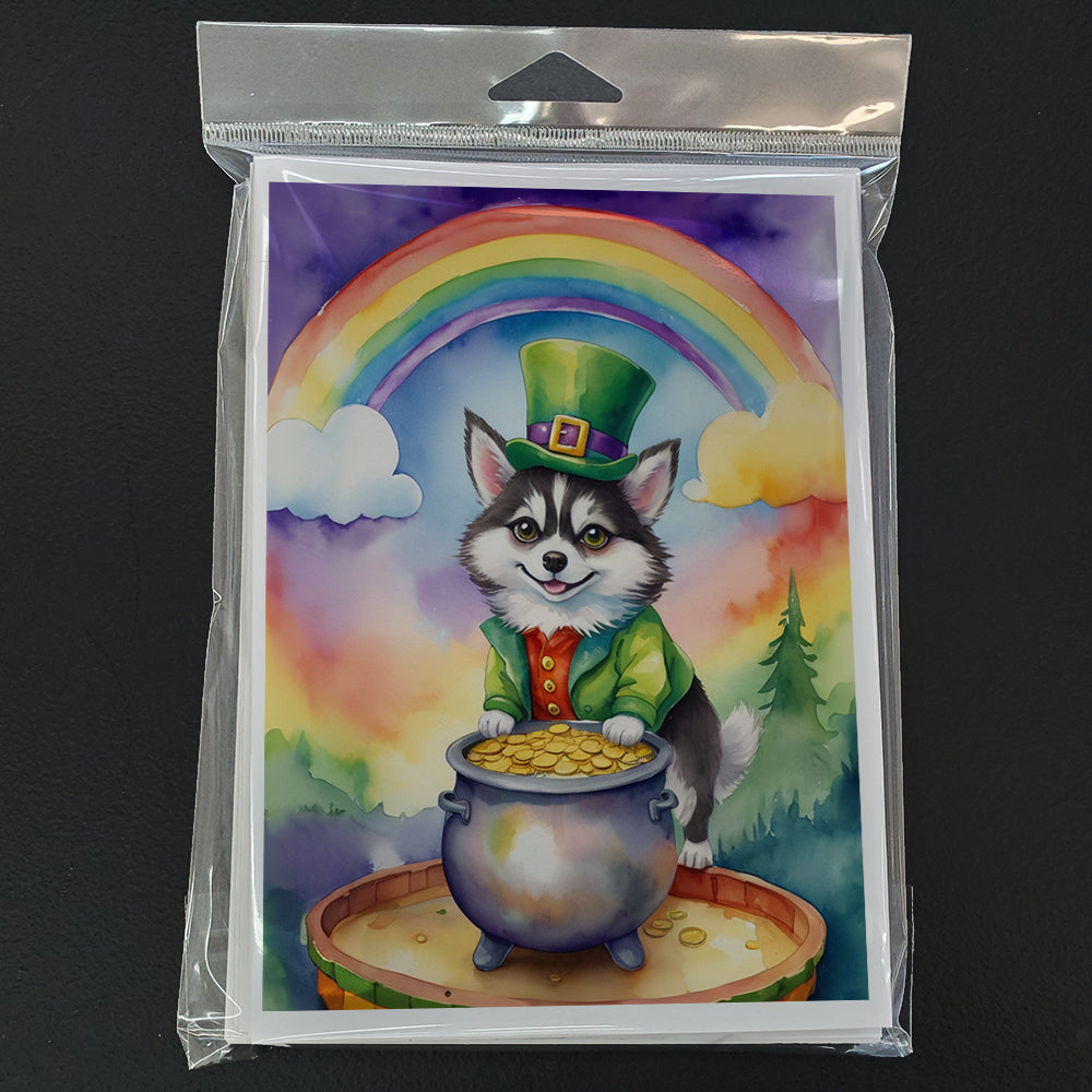 Alaskan Klee Kai St Patrick's Day Greeting Cards Pack of 8 Blank Cards with Envelopes Whimsical A7 Size 5x7