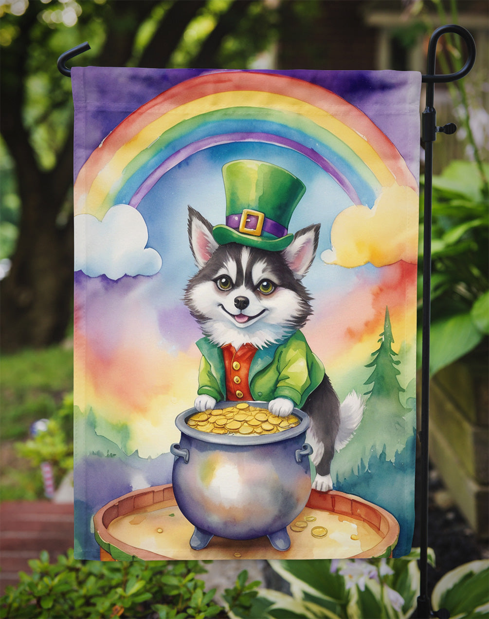 Alaskan Klee Kai St Patrick's Day Garden Flag Mailbox Decorative Yard Banner Outside Patio Artwork for Flower Beds, Garden Size, Multicolor